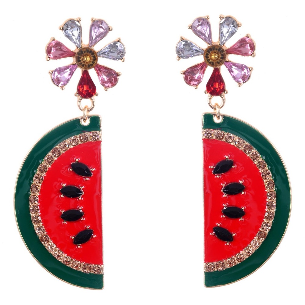 ZAXIE By Stefanie Taylor Crystal & Enamel Watermelon Drop Earrings